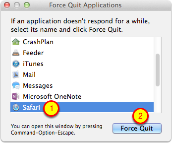 Select Safari and Force Quit