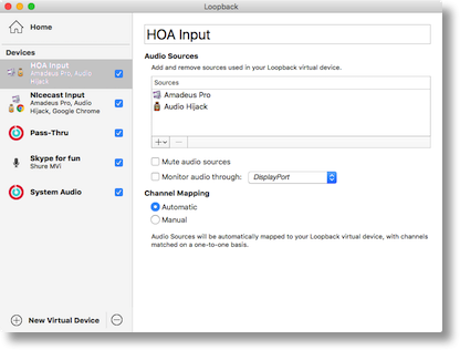 Loopback settings for the HOA