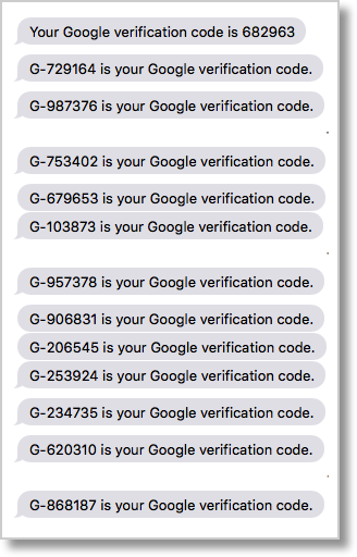 Google auth codes over and over again in Messages