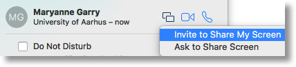 Messages invite to to share my screen