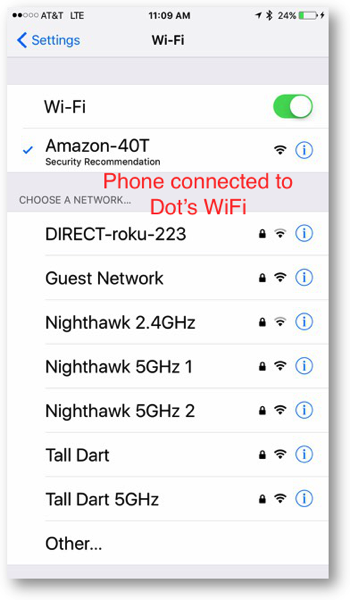 Connected to dot on wifi