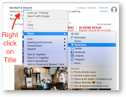 Reminders share from mail