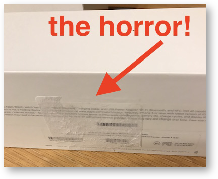 Sticker horror on apple watch box