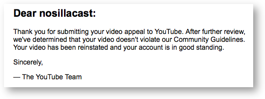 Youtube appeal approved2