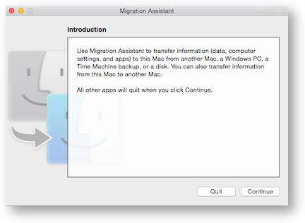 Migration assistant starting screen