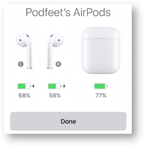 Airpods showing battery