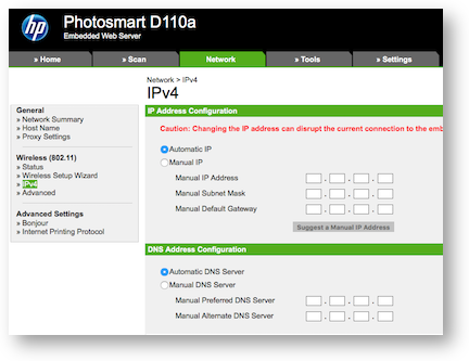 Hp web interface dhcp