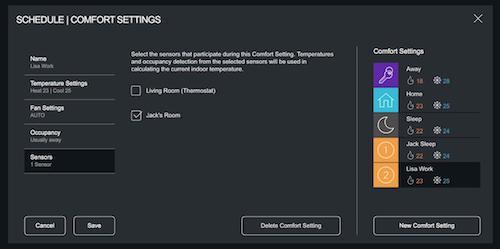 Ecobee schedule comfort settings