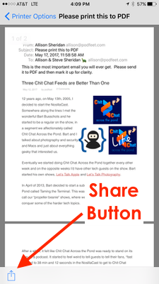 share button after pinch out