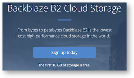 B2 page showing 10GB free