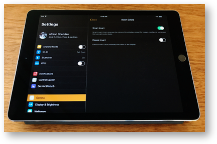 IOS 11 iPad Smart Invert colors