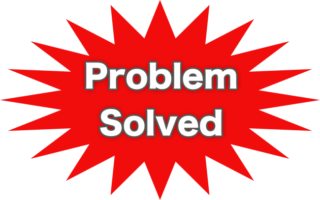 problem solved in white letters on red 20-pointed star