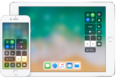 iOS 11 control center running on iPhone and iPad
