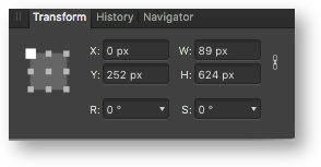 Transform panel showing dimensions