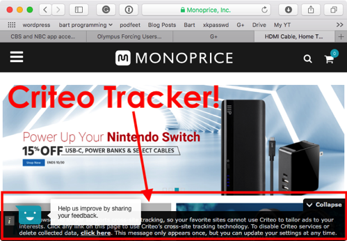 Criteo tracker monoprice