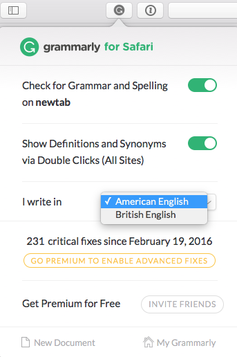 Grammarly choose your english