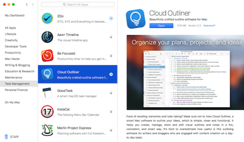 setapp highlighting cloud outliner