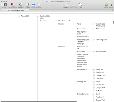 IOS 11 Settings in Tree Outliner
