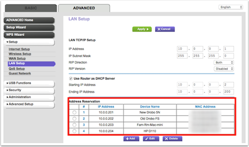 Example ip address reservation