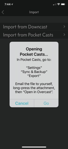 Overcast import from pocket casts