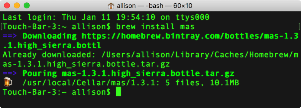 Brew install mas in terminal