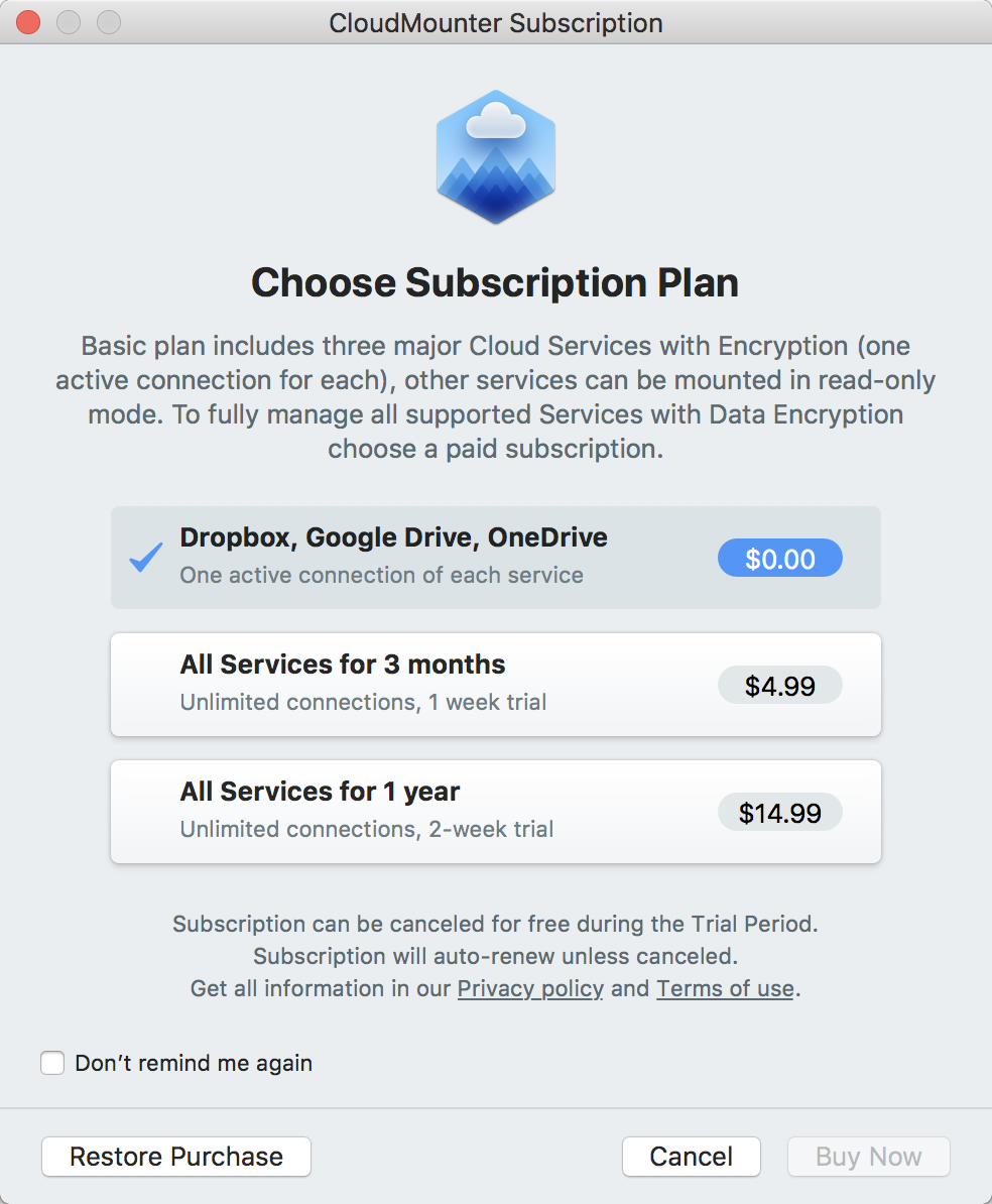 CloudMounter Subscription  Encryption