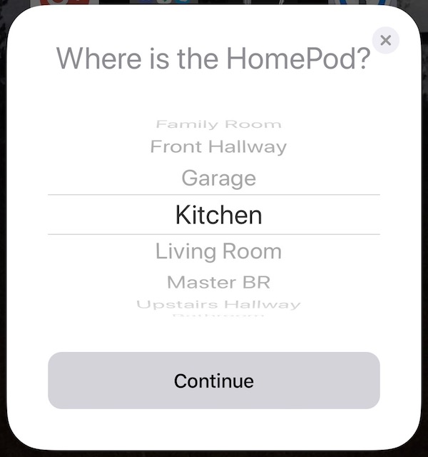 HomePod setup what room