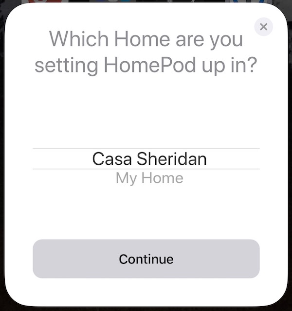 HomePod setup which home