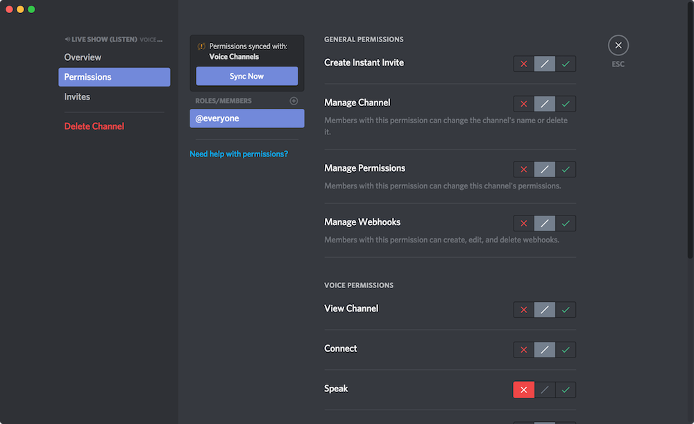 Discord voice channel set to no one else talking