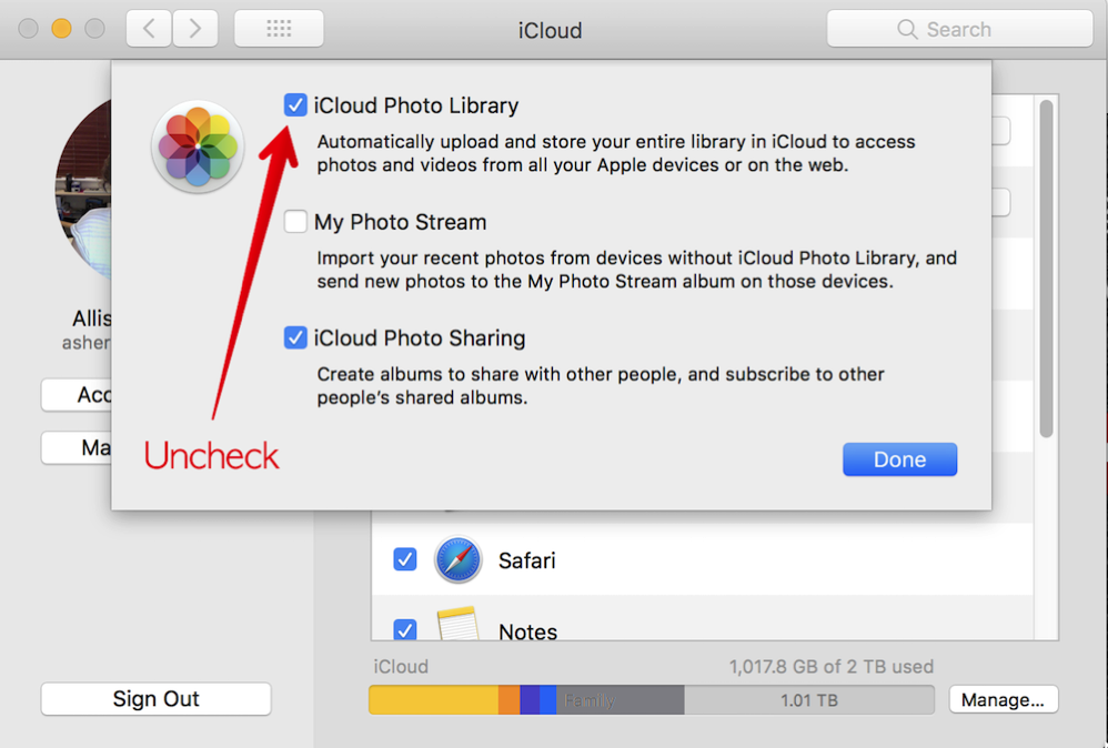 Uncheck iCloud Photo Library in System Preferences