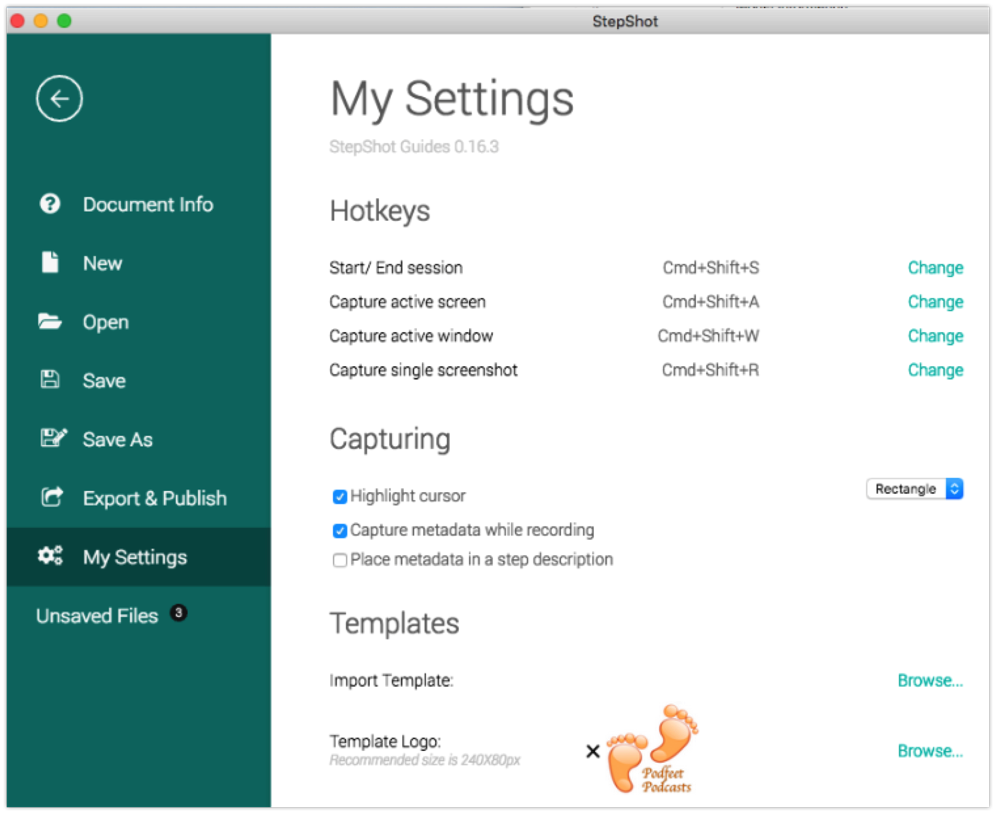 StepShot Guides Settings