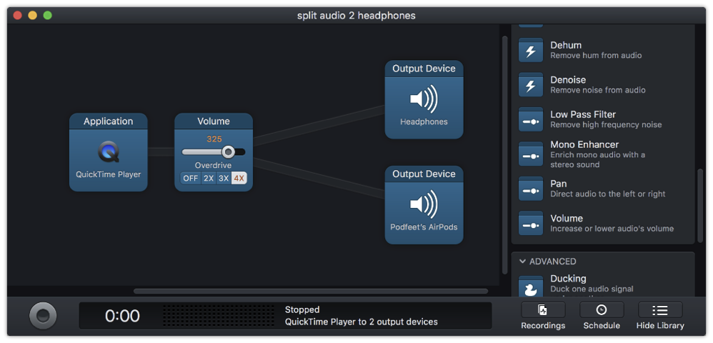 Audio Hijack split to two headphones