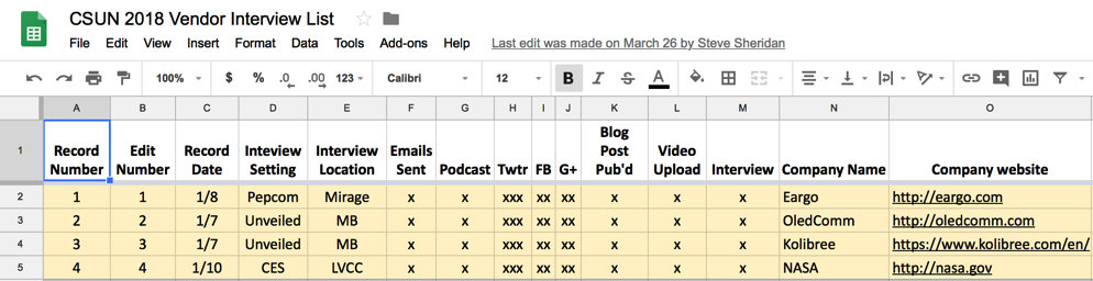 Google Sheet for CSUN 2018 interviews