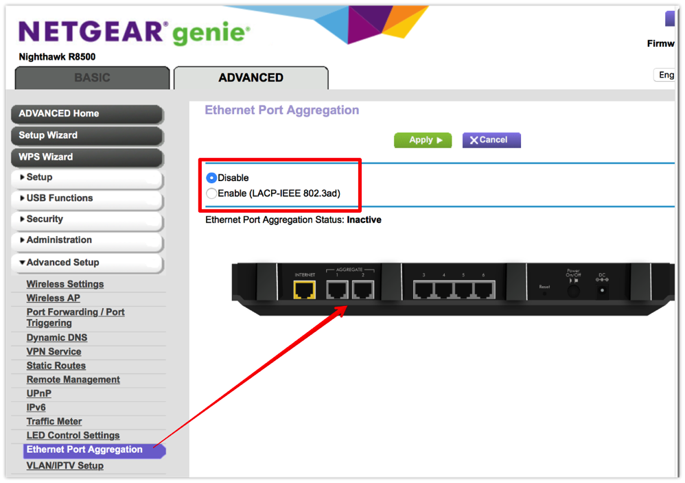 Netgear R8500 Ethernet port aggregation