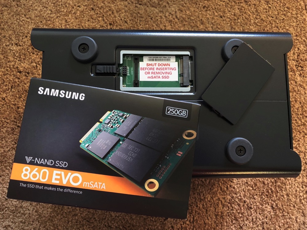 Samsung mSATA SSD with Drobo showing accelerator bay