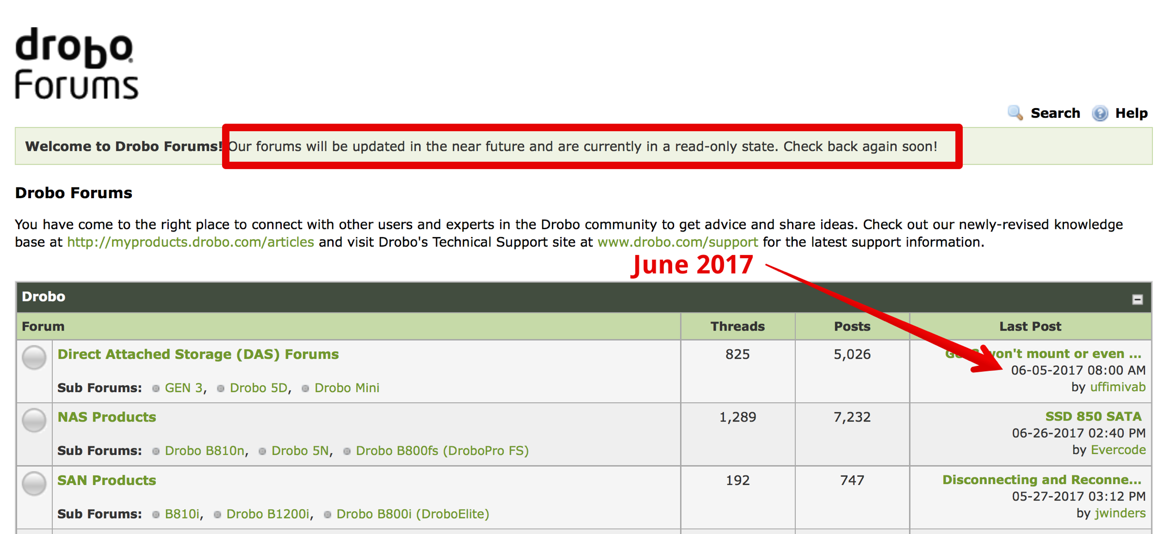 Drobo forums offline since June