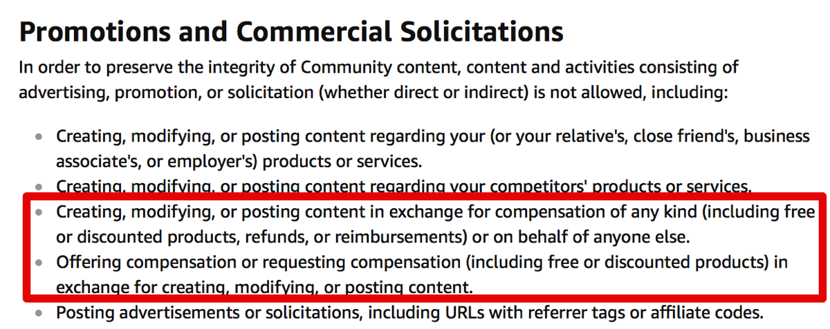 Amazon review guidlines prohibiting compensation
