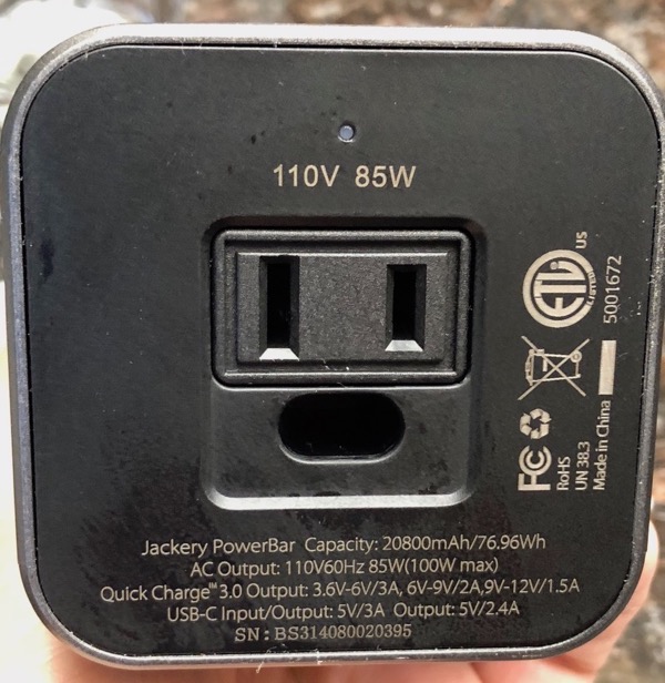 Jackery PowerBar AC outlet end