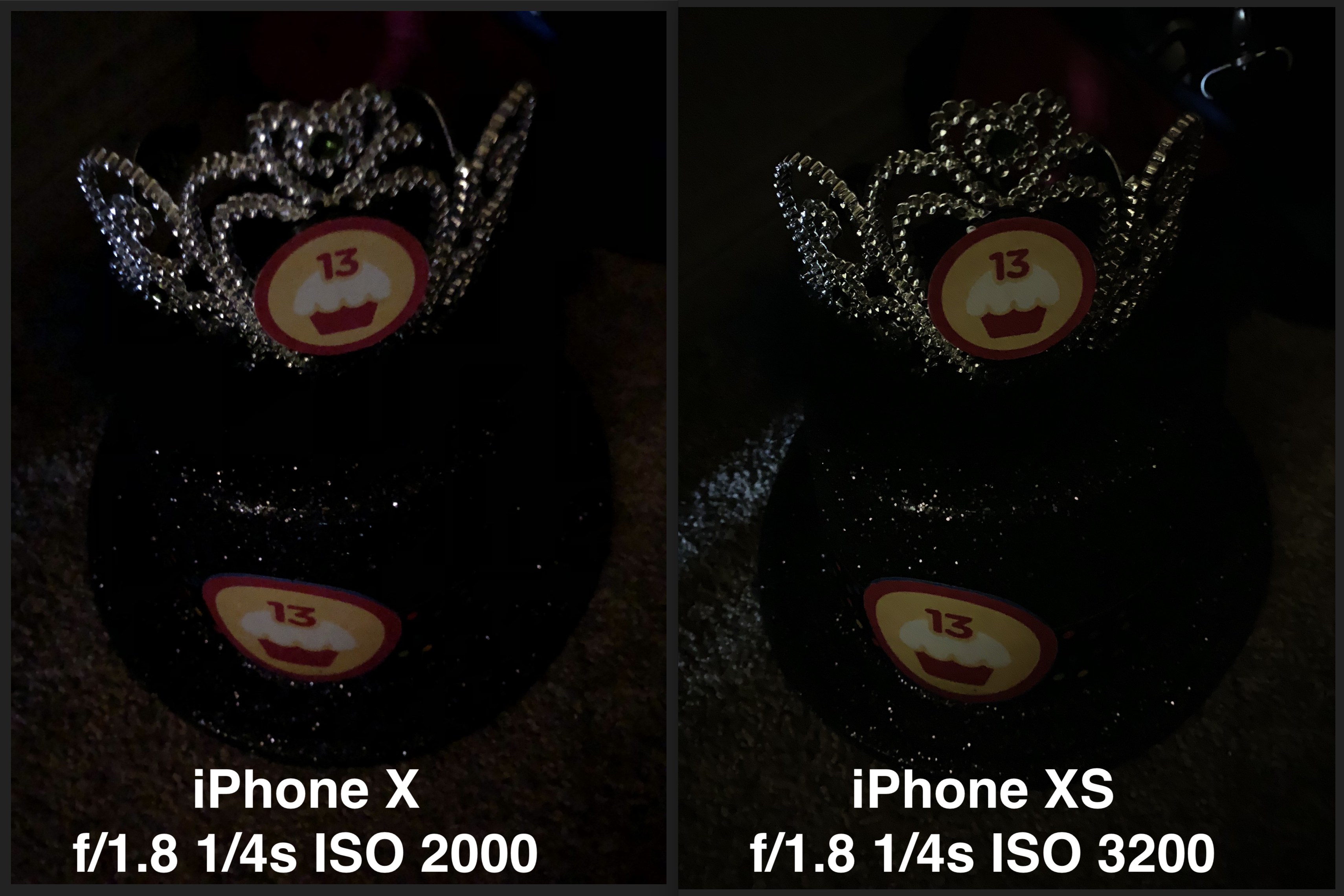 IPhone X vs XS Party hats in closet for low light 2600 72