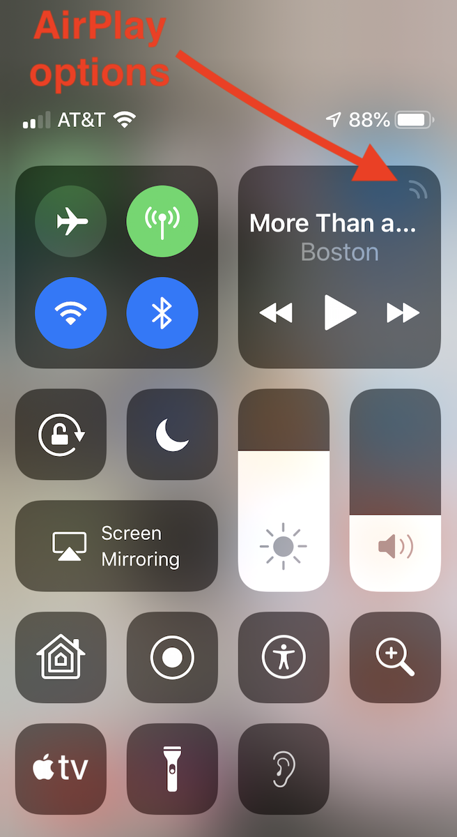 AirPlay options in Control Center