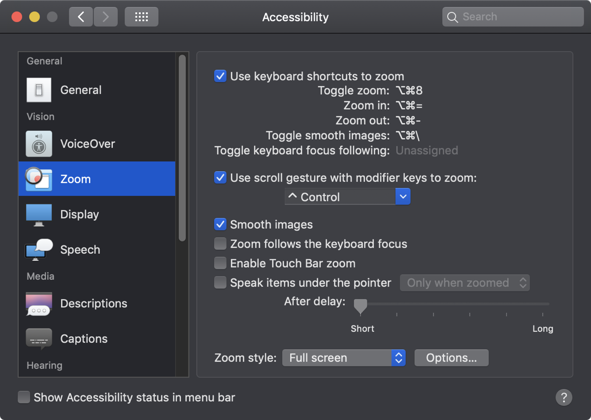 Mac zoom accessibility control