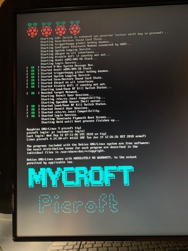 Mycroft Picroft screen showing Debian