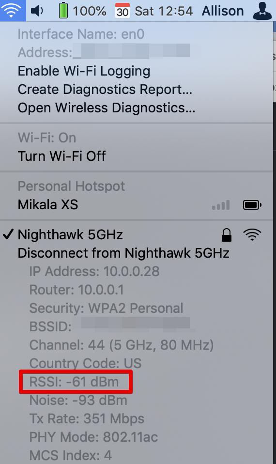 RSSI values from Mac WiFi
