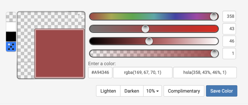 Hex color tool showing sliders