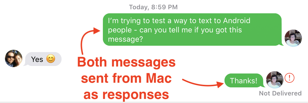 text from android on mac