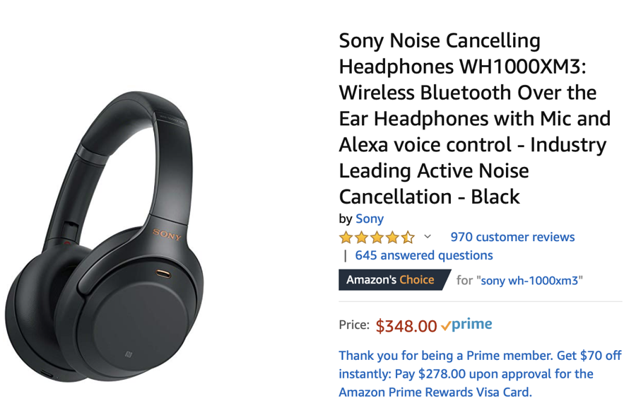 #title# Sony WH1000XM3 headphones on Amazon