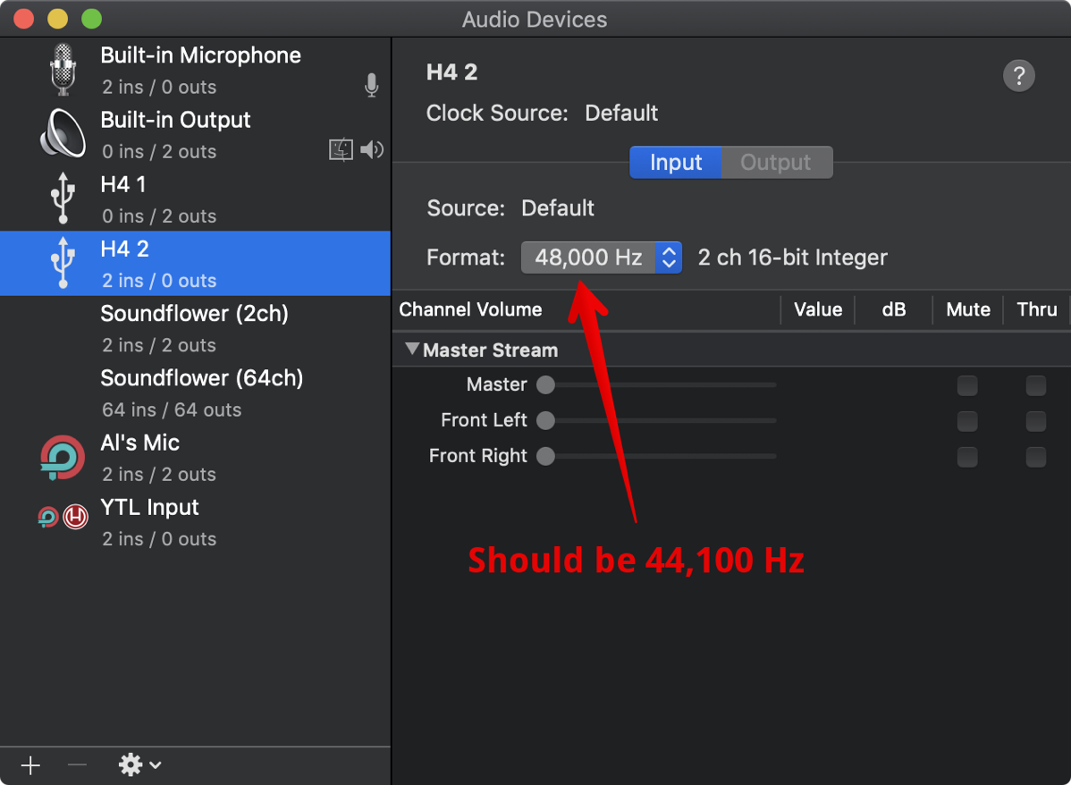 Audio Midi Setup defaults to 48KHz instead of 44.1