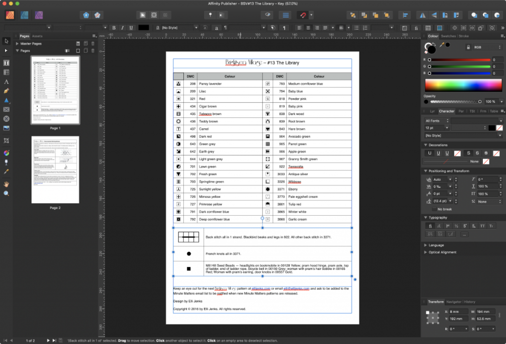 Affinity Publisher showing my document