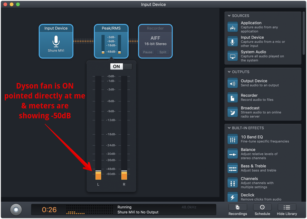 Audio Hijack -50dB with Dyson fan on