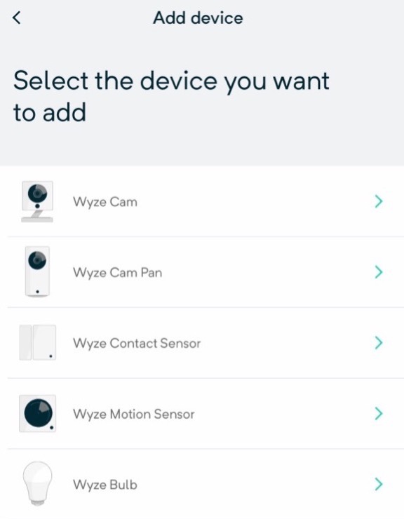 WYZE select device to add